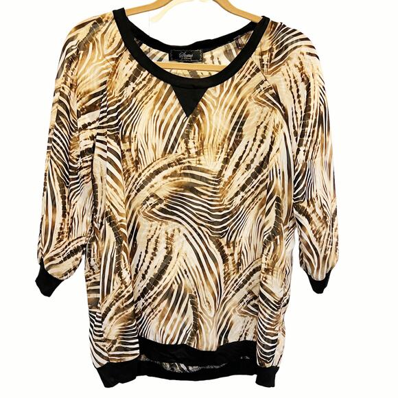 Status by Chenault Tiger Print Short Sleeve Blouse Size M - Picture 1 of 7